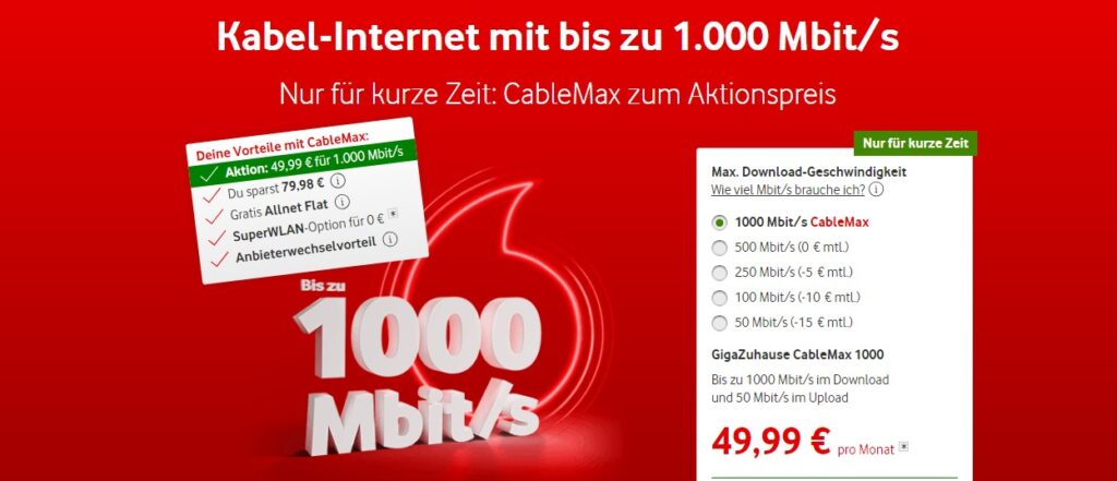 Vodafone Kabel-Internet Tarife